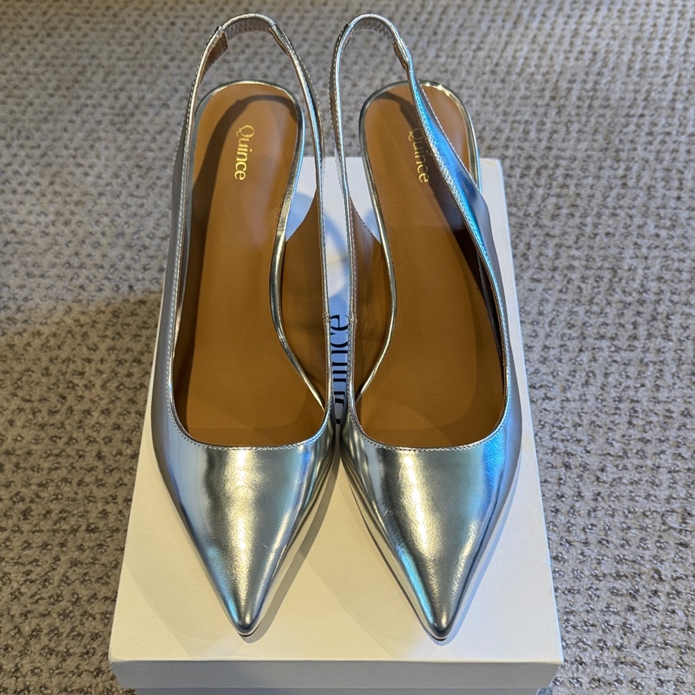 Quince Metallic Silver Pointed Heels